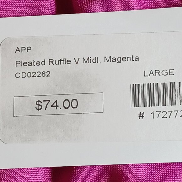 NEW! TCEC Magenta Pleated Ruffle V-Neck Dress Size Large - Picture 6 of 7